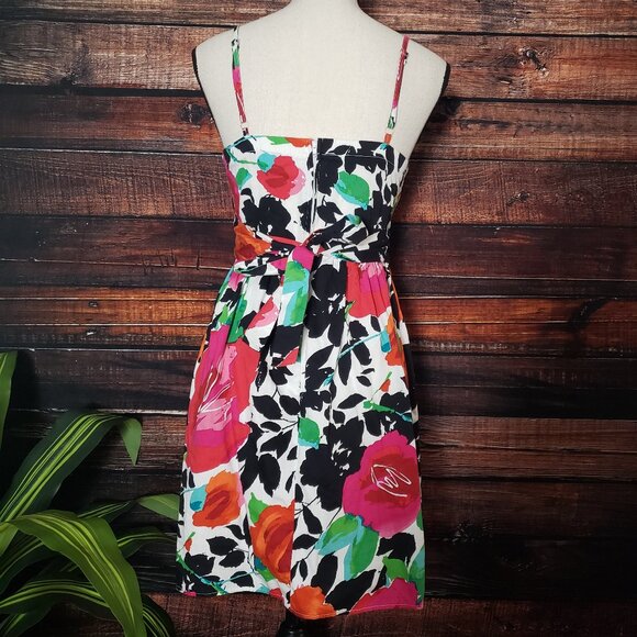 Snap Sleeveless Sundress Size 7 Lined Padded Tie Back Multicolor Floral Dress - Picture 4 of 9